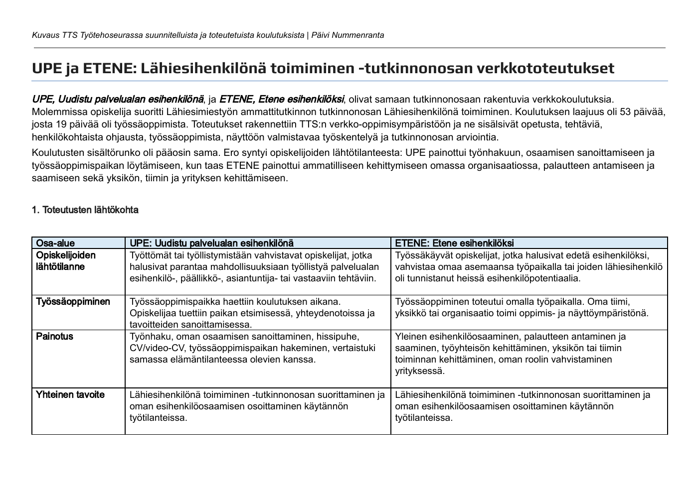 Esikatselu UPE- ja ETENE-verkkototeutuksia vertailevasta materiaalista